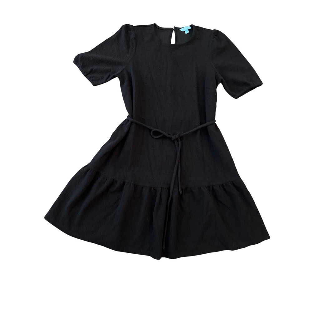 Draper James RSVP Womens Black Tiered Mini Dress Short Sleeve Tie Waist Small
